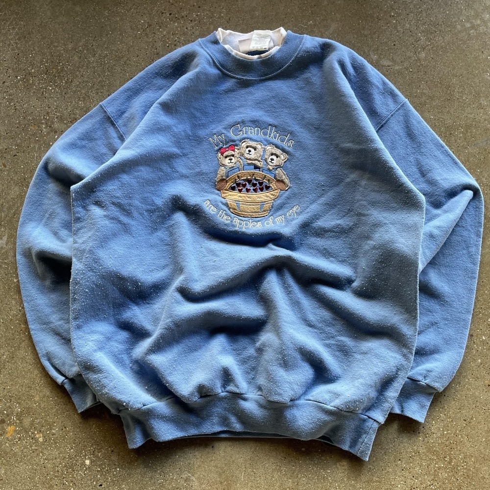 Vintage ME Sportswear Sweatshirt Mens Large Blue Grandma Grandkids Bears Fleece